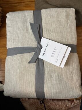 The Citizenry Beige Linen Duvet Cover - Full Queen - Sand Thin Stripe